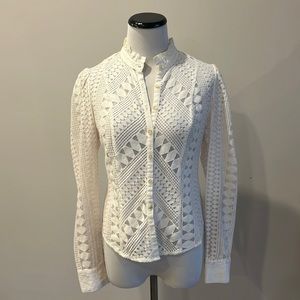 Anthropologie white button down cutout blouse